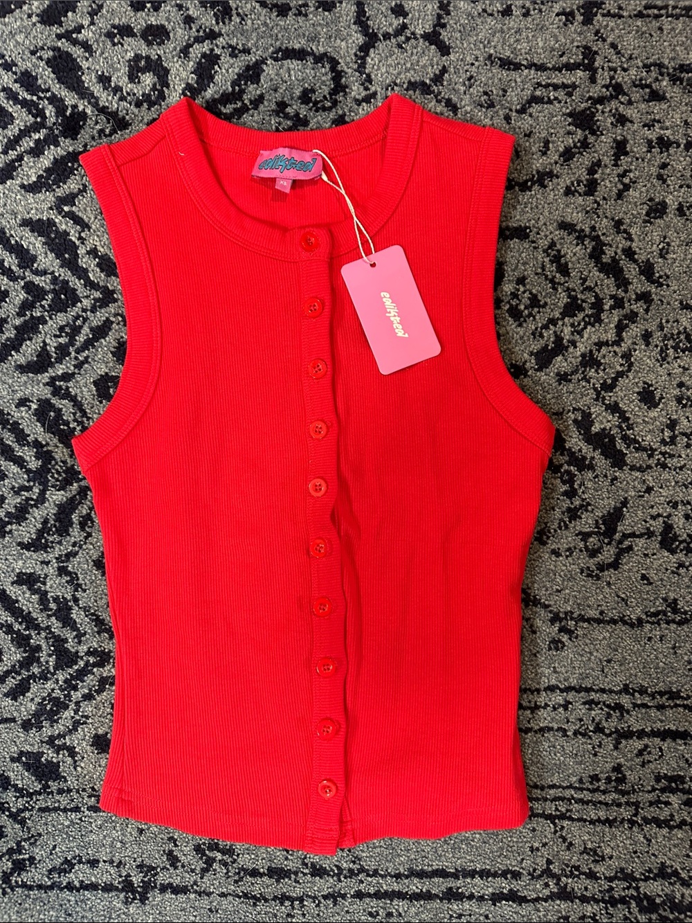 NWT EDIKTED Bright Red Ribbed Button-Front Tank SIZE XS